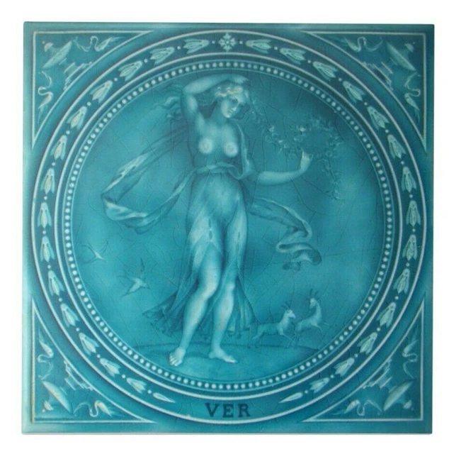 British Art Nouveau Vintage Ceramic Tile Rare Reproduction Majolica European UK 3