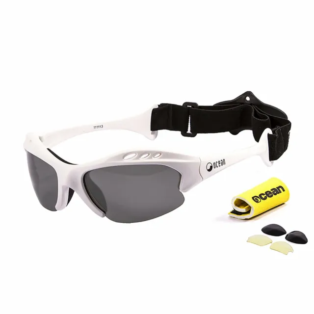 OCEAN MAURICIO Floating Sunglasses Kiteboarding, Shiny White & Smoke Lens