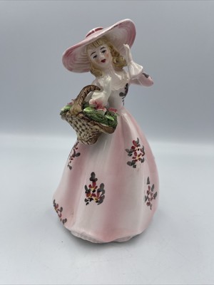 Vintage Lefton Southern Belle Flower Basket Pink Dress with Hat 398B C14