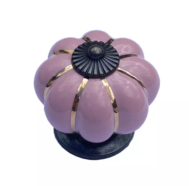 Pink Ceramic Door Knobs Vintage Pumpkin Style Cabinet Drawer Pulls