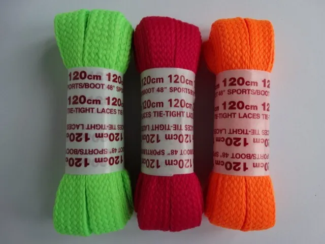 3 x Pairs 120cm Florescent Green Pink Orange Flat Laces 10mm Wide Shoes Trainers
