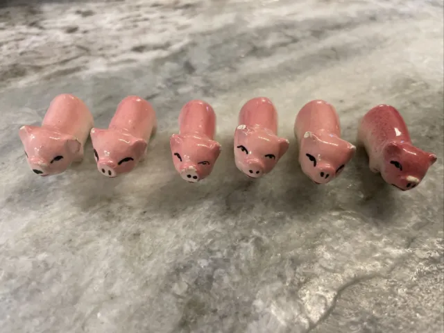 Mini Pink Ceramic Pig Figure Piggy Miniature Vintage JAPAN