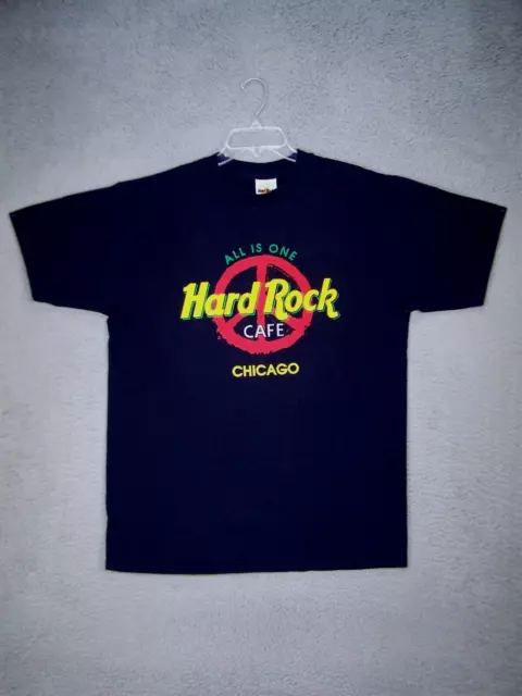 Hard Rock Cafe Shirt Adult Large Black Graphic Chicago Peace Sign Music Band Men