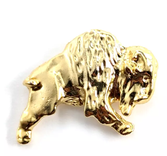 Buffalo Bison Gold Tone Enamel Lapel Pin Tie Tack Animal Jewelry