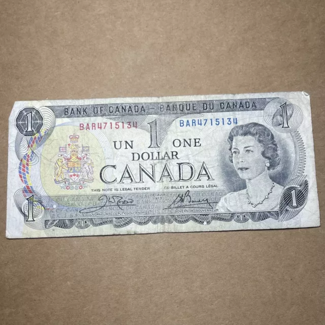 1973 Bank Of Canada One Dollar 1$ Bank Note (68B)