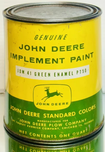 NOS 50s John Deere Implement Green Oil Paint Tin JD Tractor Quart Can 4 Leg Logo