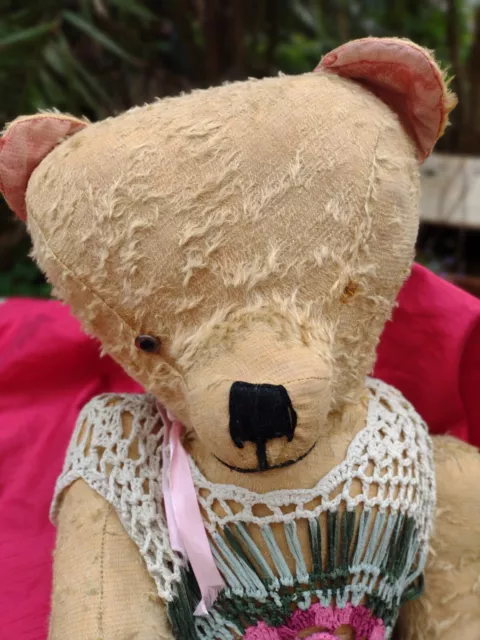 Vintage Large Old Jointed Teddy Bear straw Filled Restoration antique huge 41"