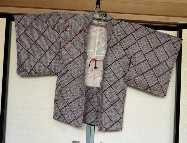 h16:Japanese Kimono Jacket Cardigan Haori KIMONO Robe Dye overall shibori Silk