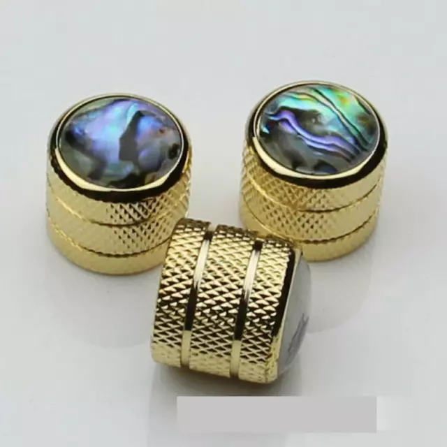 1 Set 3 Pcs Guitar Metal Dome Control Knob Abalone Inlay Volume Tone Knobs Gold