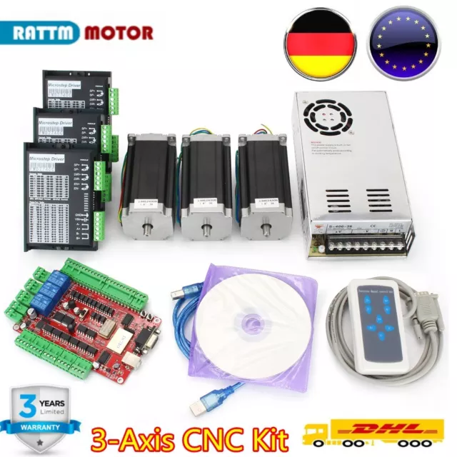 『DE』3 Axis NEMA23 Stepper Motor 425oz-in 112mm& Driver&USBCNC Controller CNC Kit