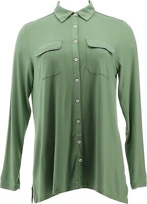 Lands' End Women Petite Long Sleeve Button-down Tunic Hedge Green MP # 507764