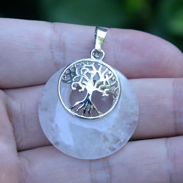 Natural Stone Lucky Coin Ring Tree of life Pendant Chakra Reiki Healing Energy