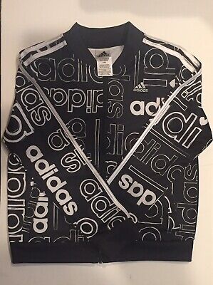 EUC Adidas Black & White All Over Print Girls Zip Up Track Jacket Size 16 XL