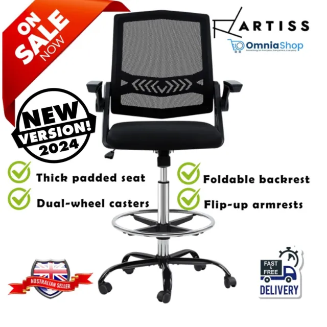 Office Chair High Drafting Artist Stool Swivel Mesh Home Desk Rolling Seat Black