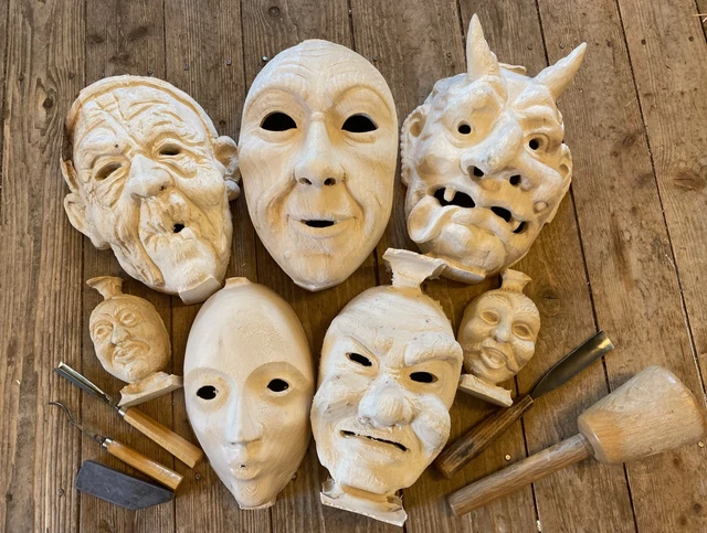 Máscara de madera Krampus en blanco para tallar y diseñar usted mismo