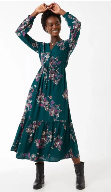 FAT FACE JOYCE Imperial Long Sleeve Tiered Floral Maxi Dress - Green Teal -  Uk 8 33.98 - PicClick UK