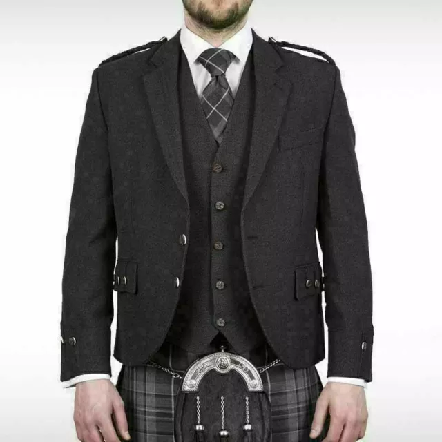 Scottish Mens Kilt Jacket & Vest Charcoal Grey Argyle Kilt Jacket Tweed Wedding