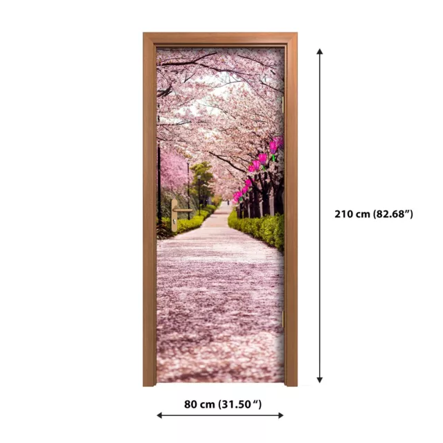 Removable Door Sticker Decal Spring Sakura petals with cherry blossom garden