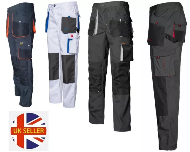 Work Trousers Mens Cargo White Combat Style Heavy Duty Pants Knee pads pockets