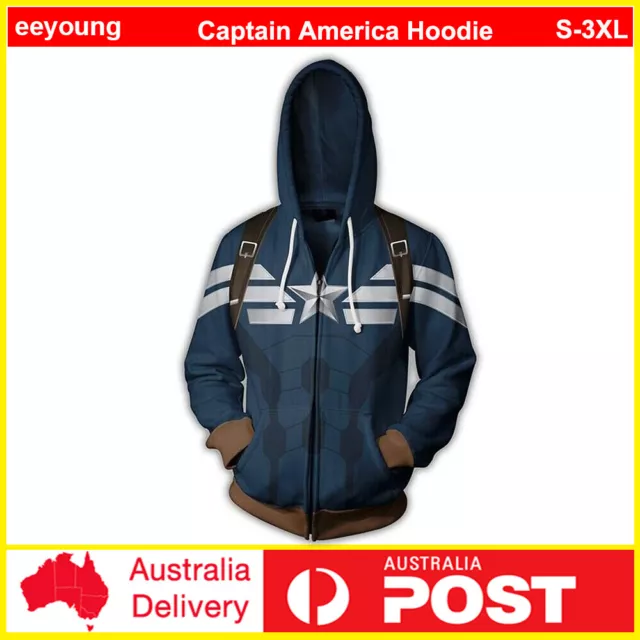 Avengers Endgame Captain America Cosplay Hoodie Pullover Zipper Sweatshirt Tops