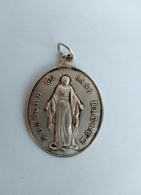 Pendentif Ancien En Argent Massif 925 - Médaille Religieuse Vintage, Occasion