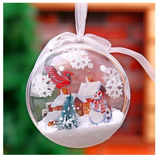 Clear Plastic Christmas Balls Baubles Sphere Fillable Xmas Tree Ornament DIY UK