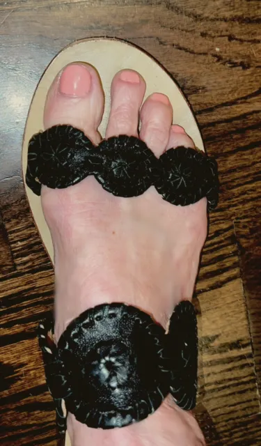 Jack Rogers Black 9 M Sandal Slip On Women’s Shoe Thong Leather Braided