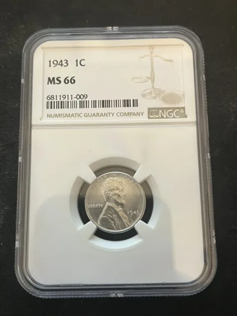 1943 MS66 Lincoln Cent Wheat Penny NGC Mint State 66 ** Steel Penny!