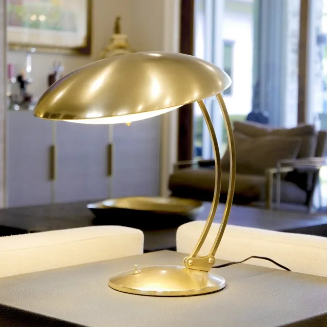 Vtg. Brass Art Deco Mid Century Modern Kaiser Idell Bauhaus Style UFO Desk Light