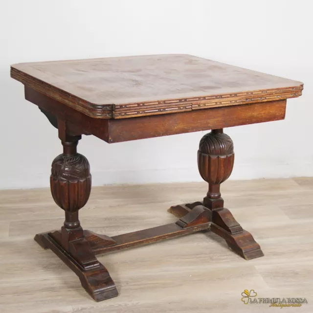 Antico tavolo da pranzo allungabile quadrato in legno di rovere per cucina 88 cm