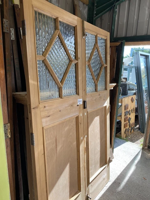 ANTIQUE DOUBLE DOORS IN PINE  c1900 WIDTH 124cm HEIGHT 198 CM £400