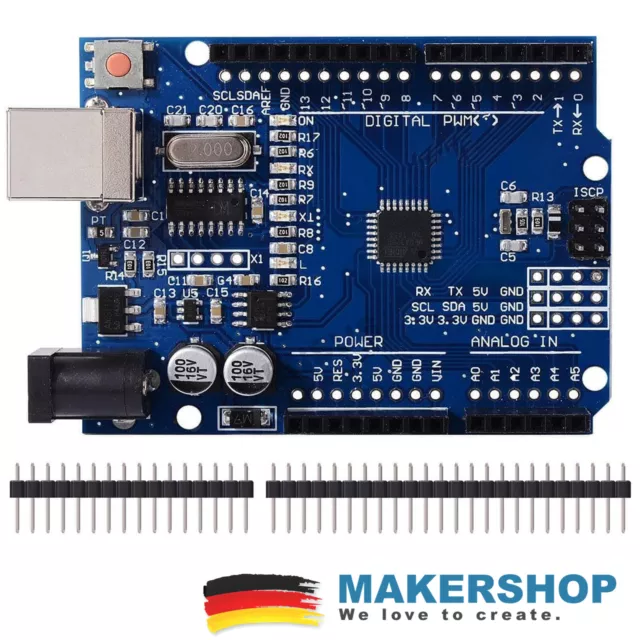 Arduino Uno kompatibles Board mit ATmega328 CH34X USB R3 Chipsatz