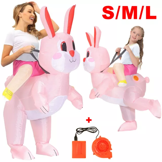 Adult Kid Riding Rabbit Costume Inflatable Blow Up Suit Easter Bunny Fancy Dress