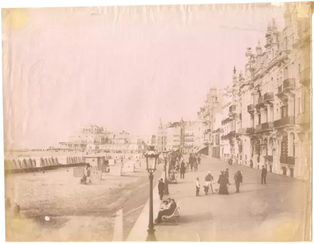 Belgique, Ostende, plage et kursaal Vintage albumen print, Tirage albuminé