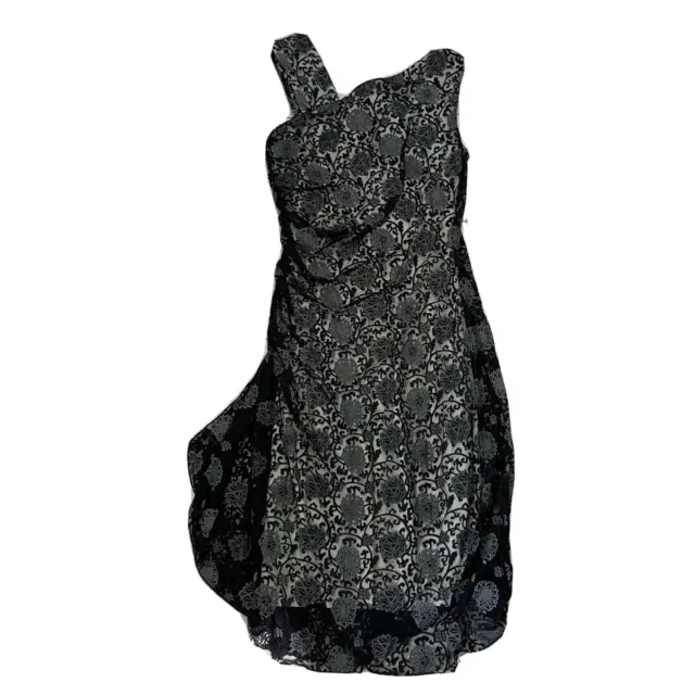 ELANA KATTAN Black Floral Overlay Ruched Side Asymmetric Bodycon Sheer Dress S