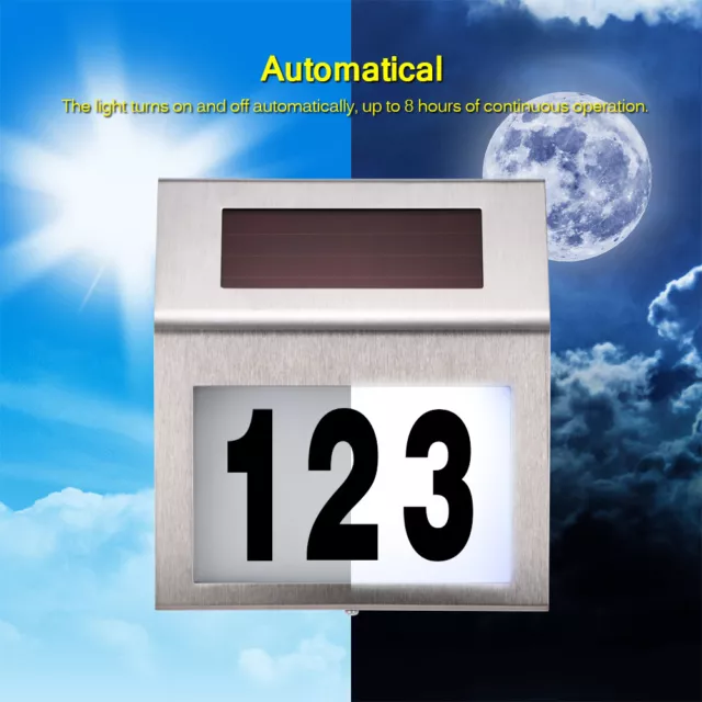 Solar House Numbers LED Light Address Plaque Sign Number Plate Lamp Waterproof