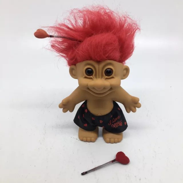 Vintage Russ Troll Doll 8” Red Hair "I Love You" Black Shorts Valentine
