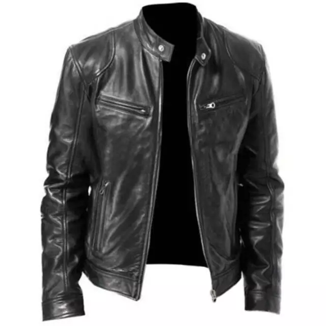Mens Genuine Leather Jacket Biker Black Vintage Retro Cafe Racer Brand New ,