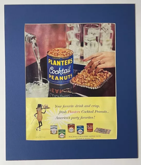 Vintage 1958 Planters Peanuts Print Ad Matted For Frame