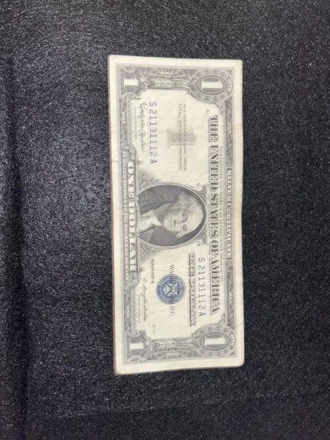1957 One Dollar Blue Seal Series B Note Silver Certificate RARE Serial Number