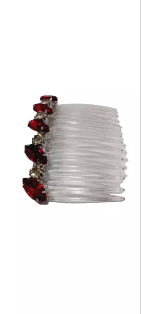 Vintage Rhinestone & Red Ruby Hair Comb Faux Diamonds Hair Barrette 3" Unbranded