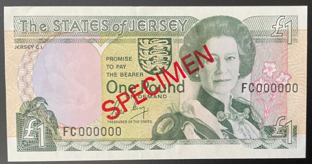 Jersey £1 One Pound Specimen Banknote L.May Prefix FC