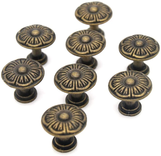 LXZ 8 Pcs Vintage Antique Brass Knobs - Cabinet Handles - Drawer Knob Pulls, Sma
