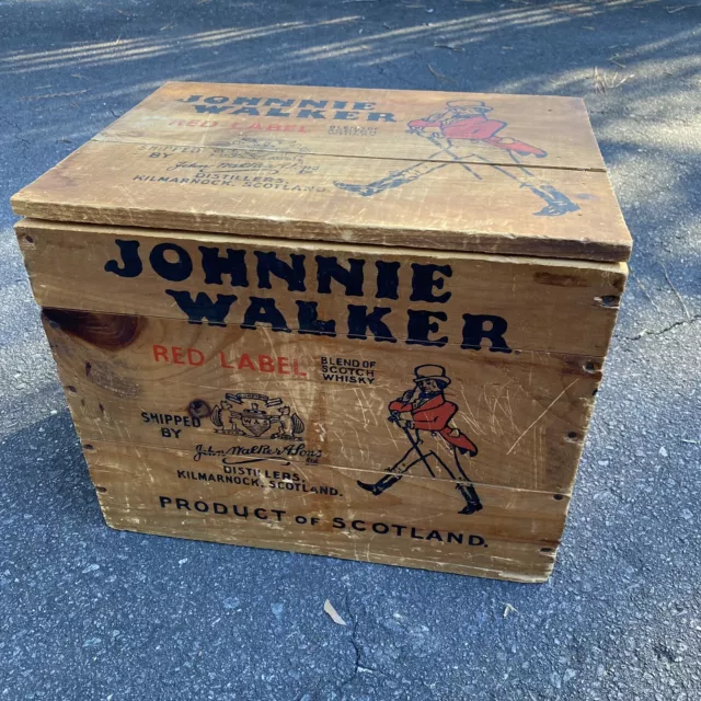Vintage Johnnie Walker Red Label Scotch Whiskey Large wood Crate Lid Antique