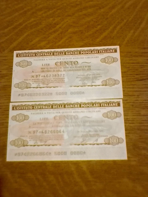 Miniassegni Ist. Cen. Banche Popolari Italiane - Lotto Ml1567 (N. 2 Emissioni)