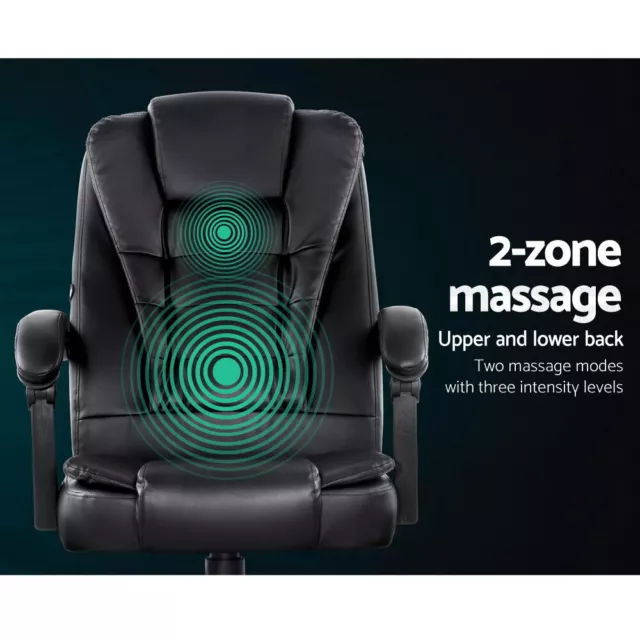 Artiss Massage Office Chair Gaming PU Leather Recliner Computer Chairs Black 3