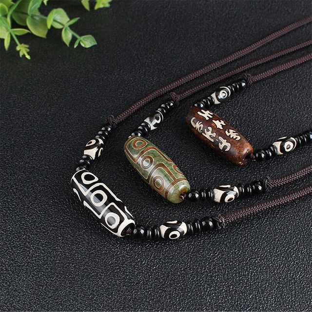 Ethnic Tibetan Nine Eyes Dzi Necklace Women Men Simple Pendant Neckl'm'