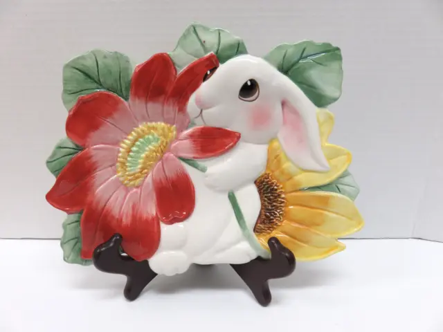 Fitz & Floyd Essentials Bunny Blooms Canape Plate Ceramic Rabbit Flowers Spring