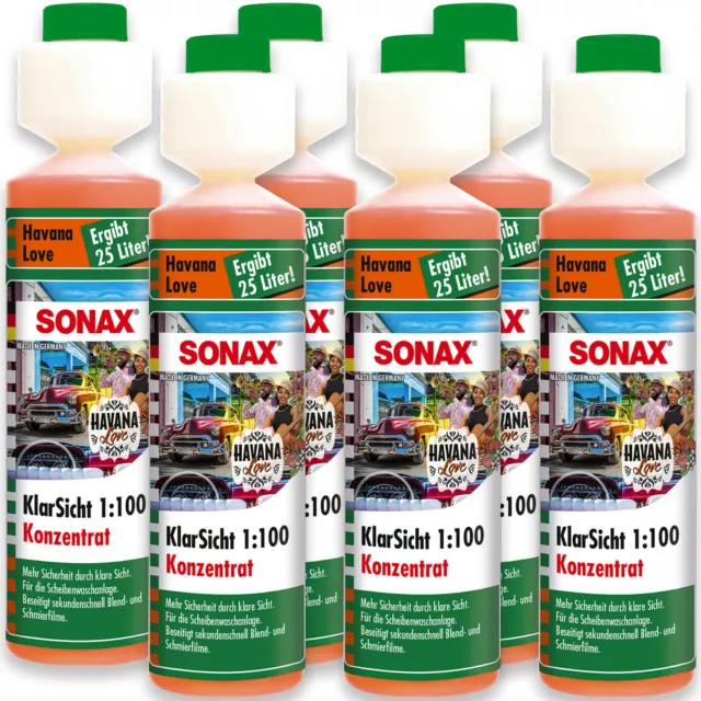 6x SONAX Klarsicht 1:100 Konzentrat Havana Love Scheiben Zusatz Reiniger 250ml