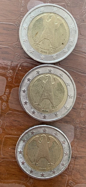 3 Pièces De 2 Euros Allemagne Frappes F-F-J ANNÉE 2008  Rares